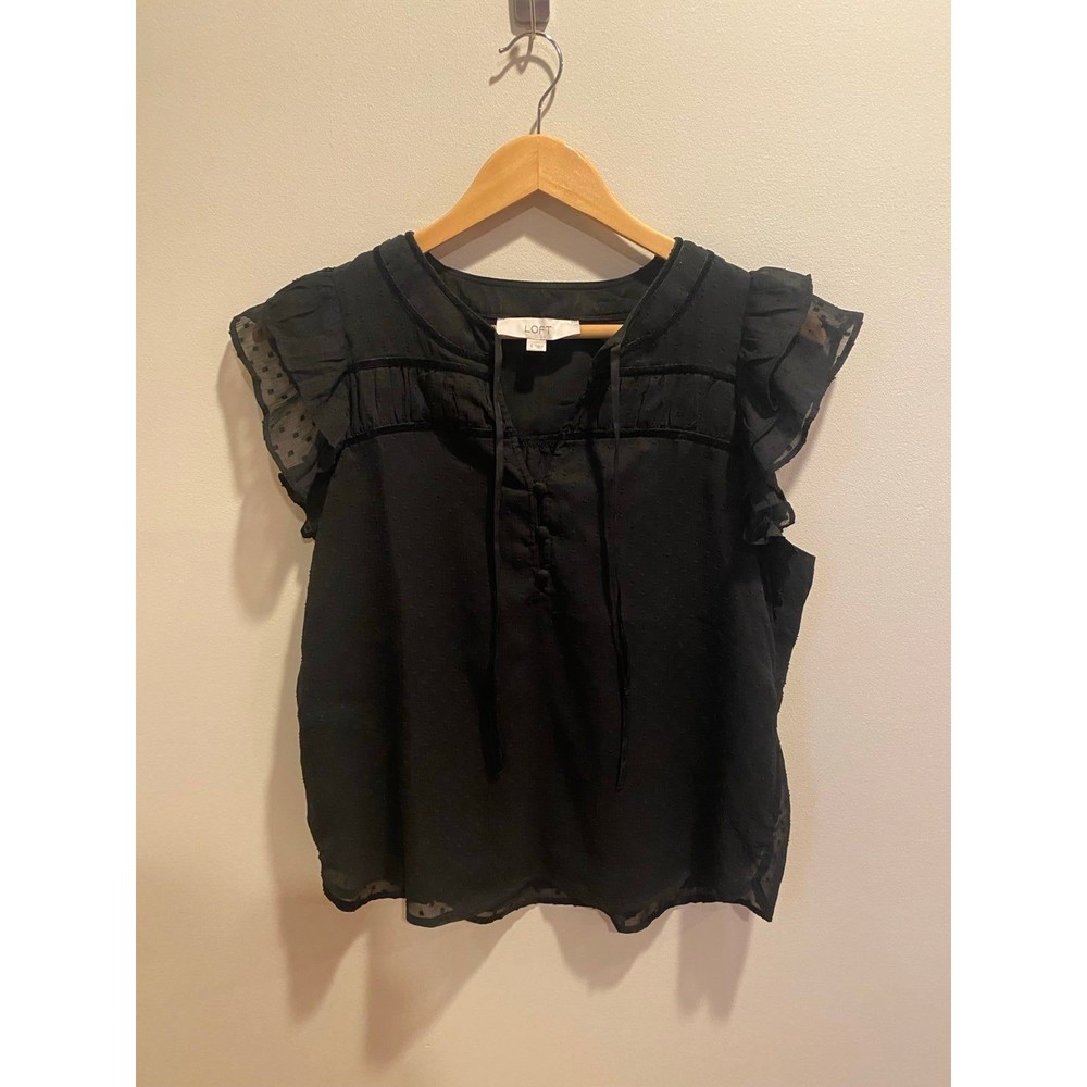 LOFT Black Ruffled Flutter Sleeve Blouse
